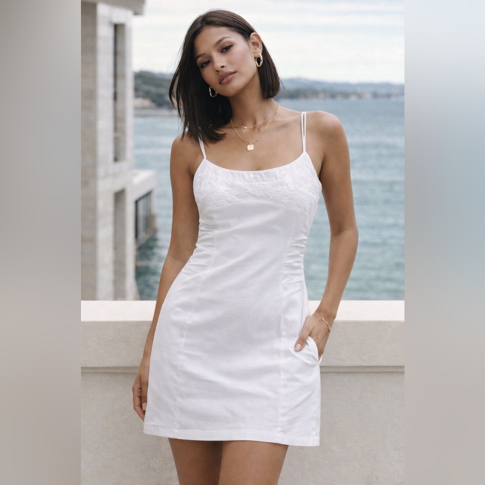 ZARA Embroidered Poplin Mini Dress – White